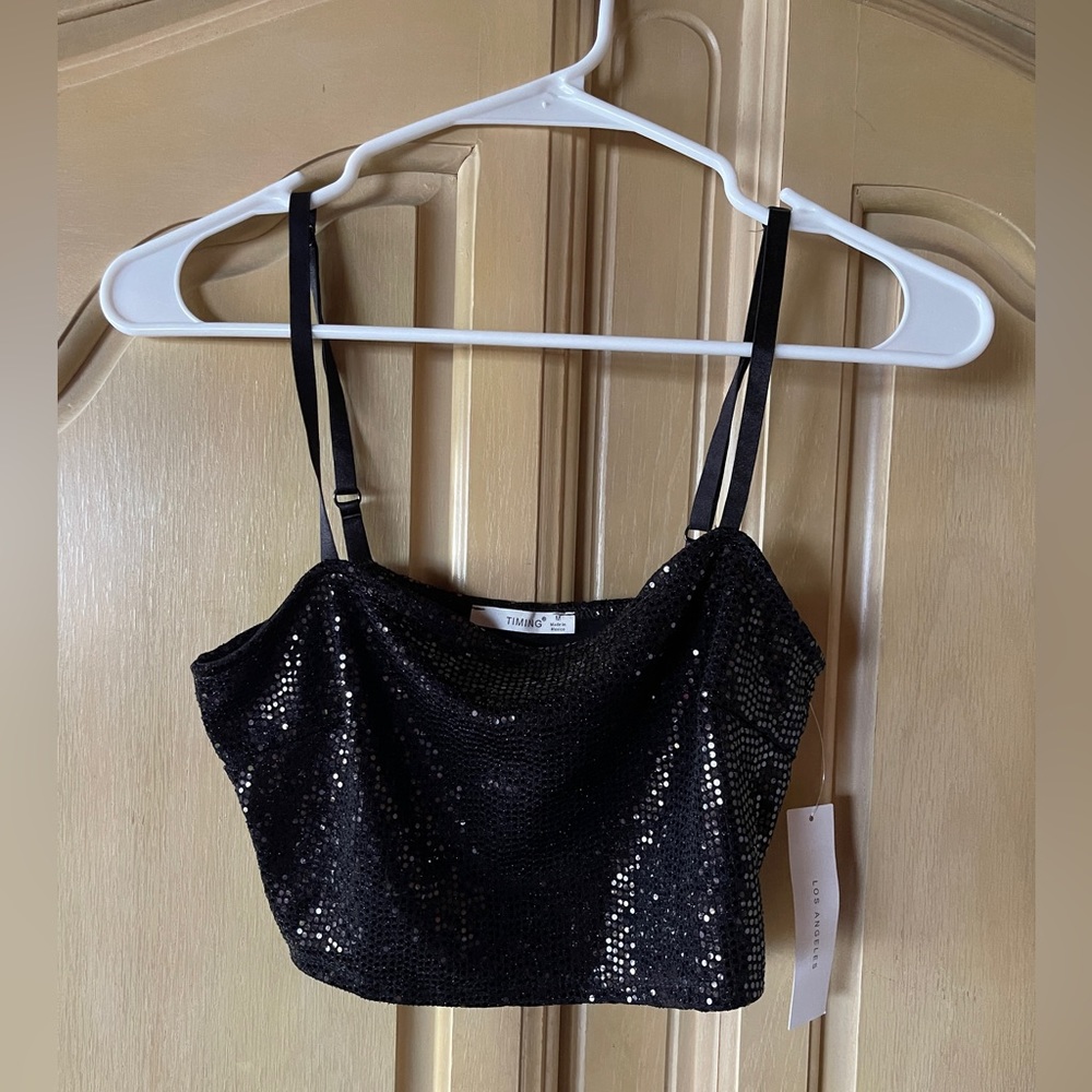 Black Sequence Crop Top